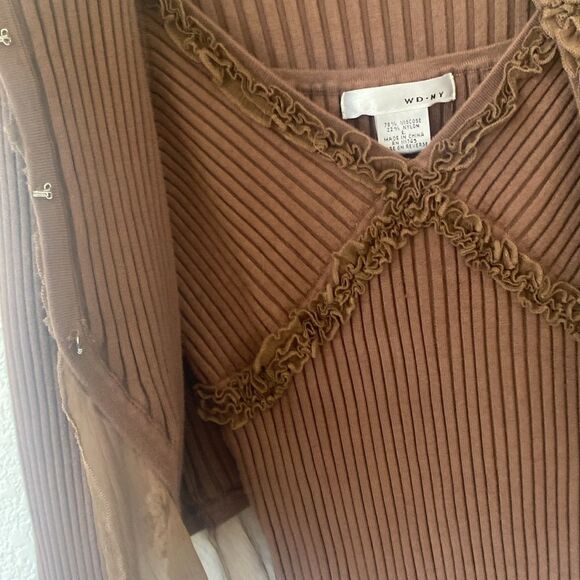 Vintage Y2k wd ny Brown Ribbed Long Sleeve Cardigan and Tank Top Set - Picture 5 of 6
